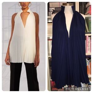 Aritzia Babaton Guell Navy Pleated Sleeveless Blouse Top